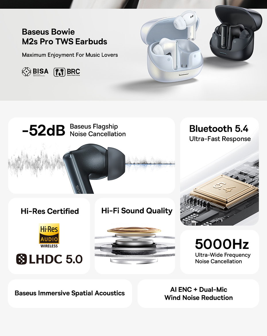 chube Tai nghe Bluetooth Baseus Bowie M2s Pro True Wireless chống ồn