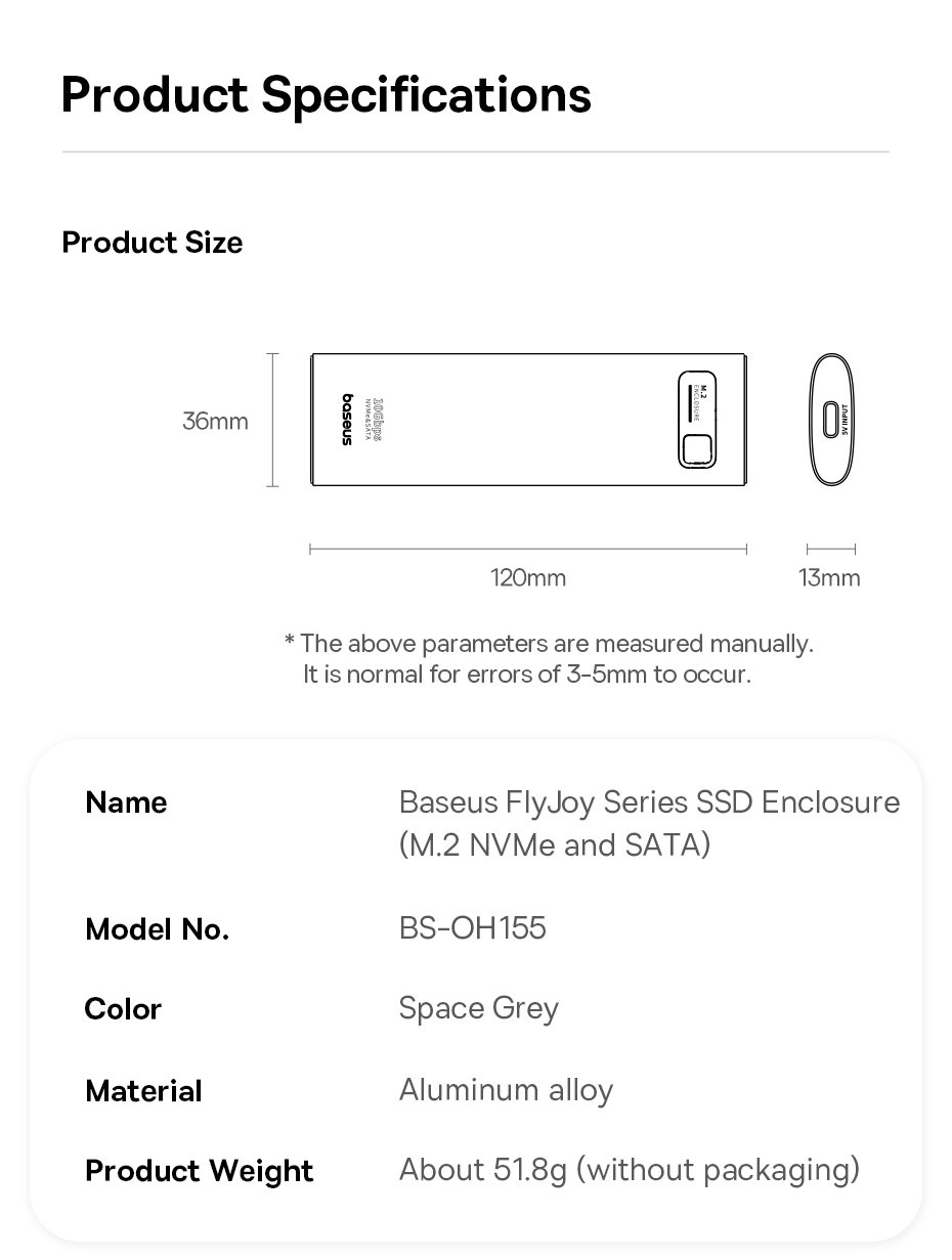 chube Box ổ cứng SSD M.2 + SATA Baseus FlyJoy Type-C 3.2 Gen2 (Phiên bản mới)