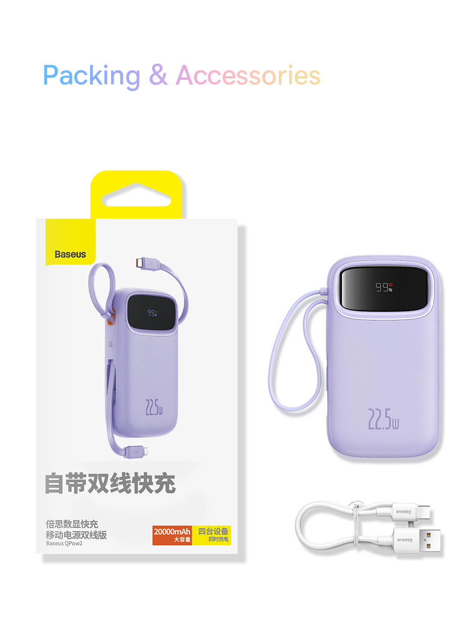 chube Pin Sạc Dự Phòng OS-Baseus Qpow2 kèm 2 cáp 30w 20.000mAh