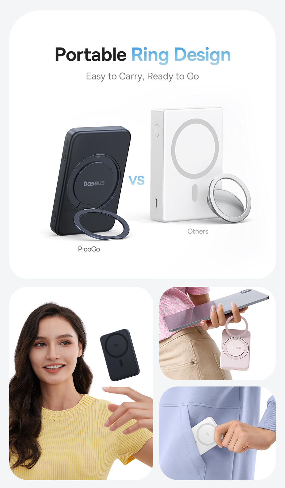 chube Pin dự phòng không dây OS-Baseus PicoGo Qi2 đế xoay 5000mAh