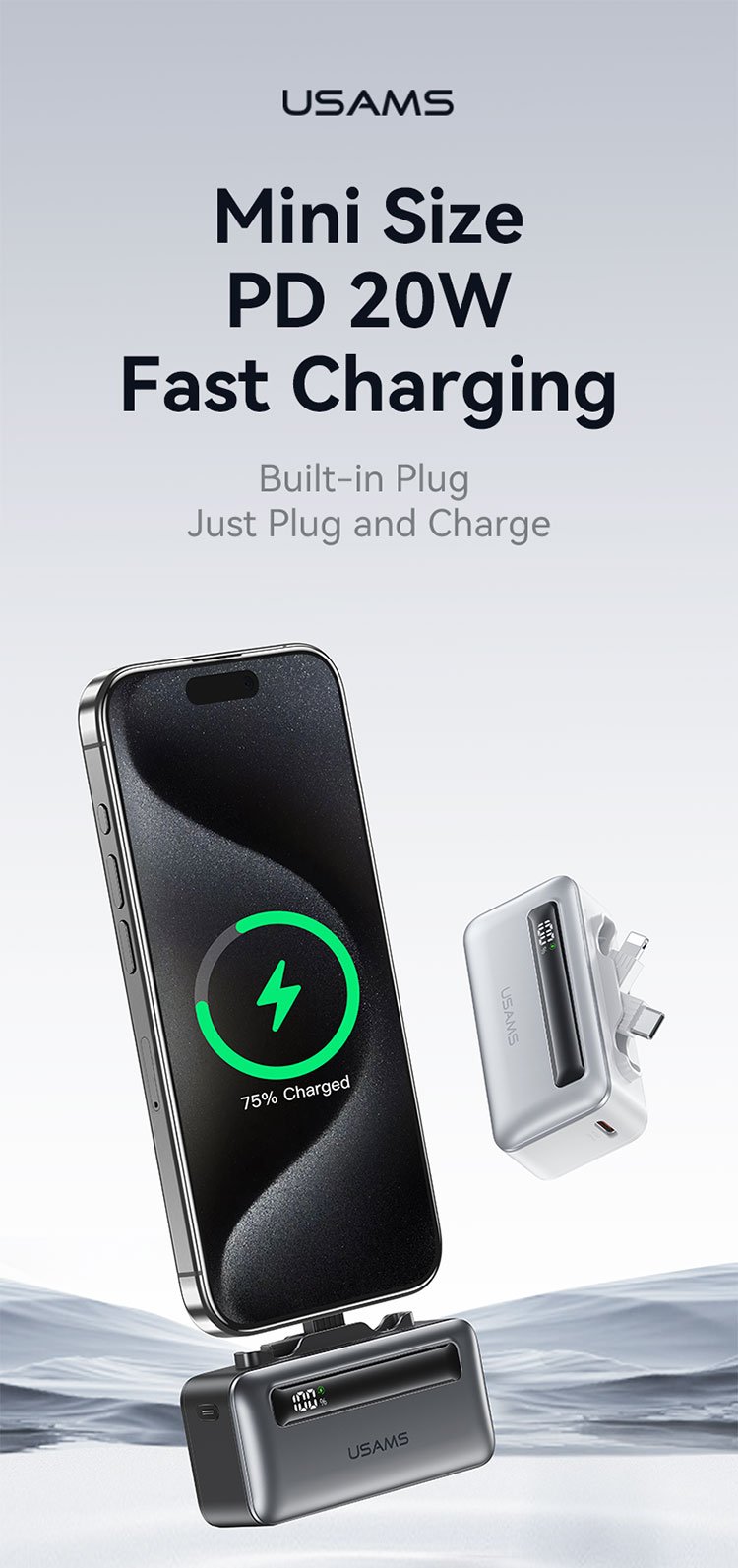 Pin Dự Phòng Mini USAMS CD233 4500mAh 20W (Cổng Type-C + iP) - Thiết kế nhỏ gọn