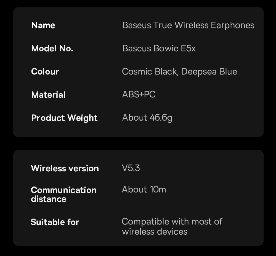 chube Tai nghe Bluetooth TWS Baseus Bowie E5x chất âm trung thực