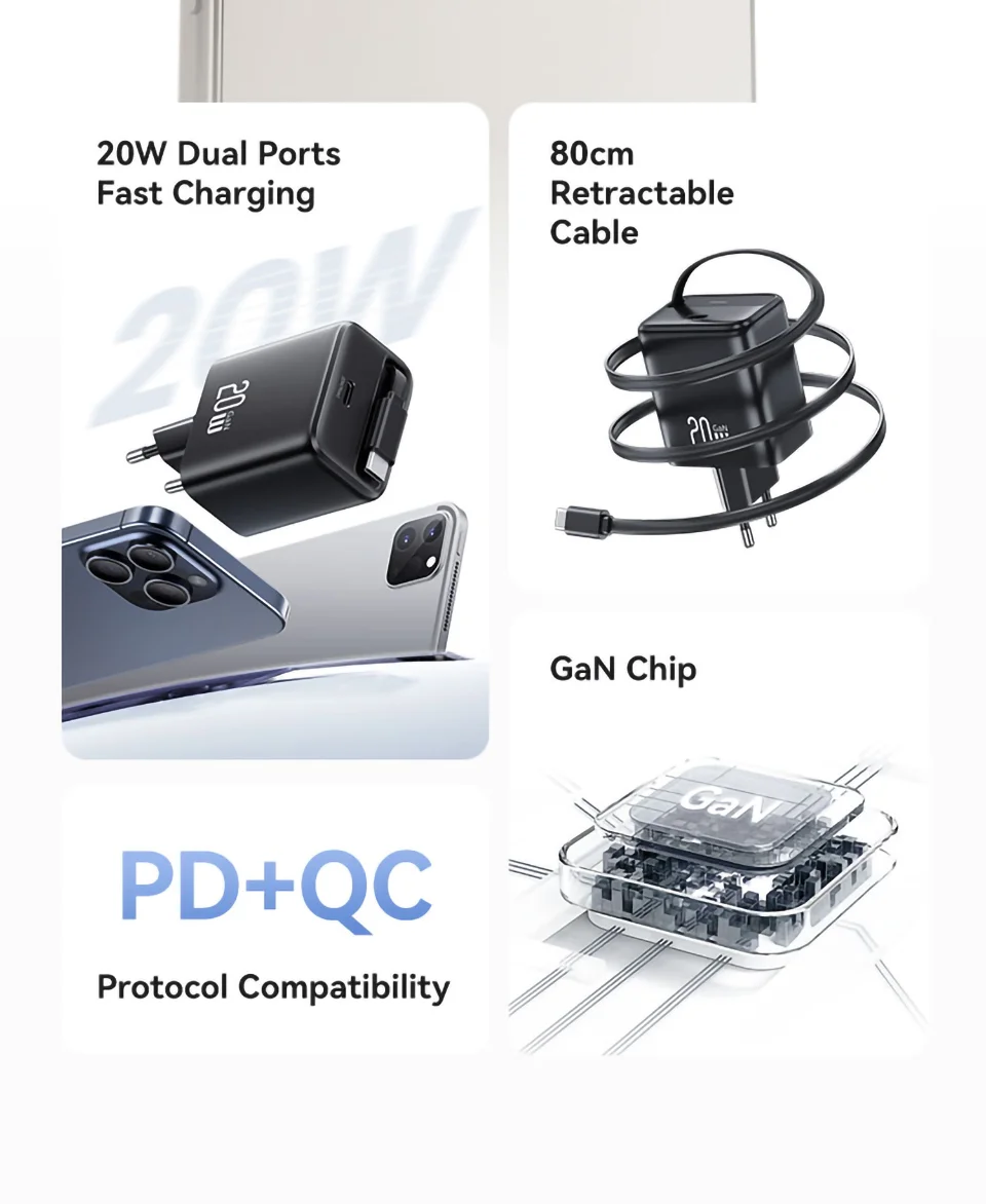 chube Bộ Sạc Nhanh Kèm Cáp USAMS CC233 20W GaN PD3.0+QC3.0