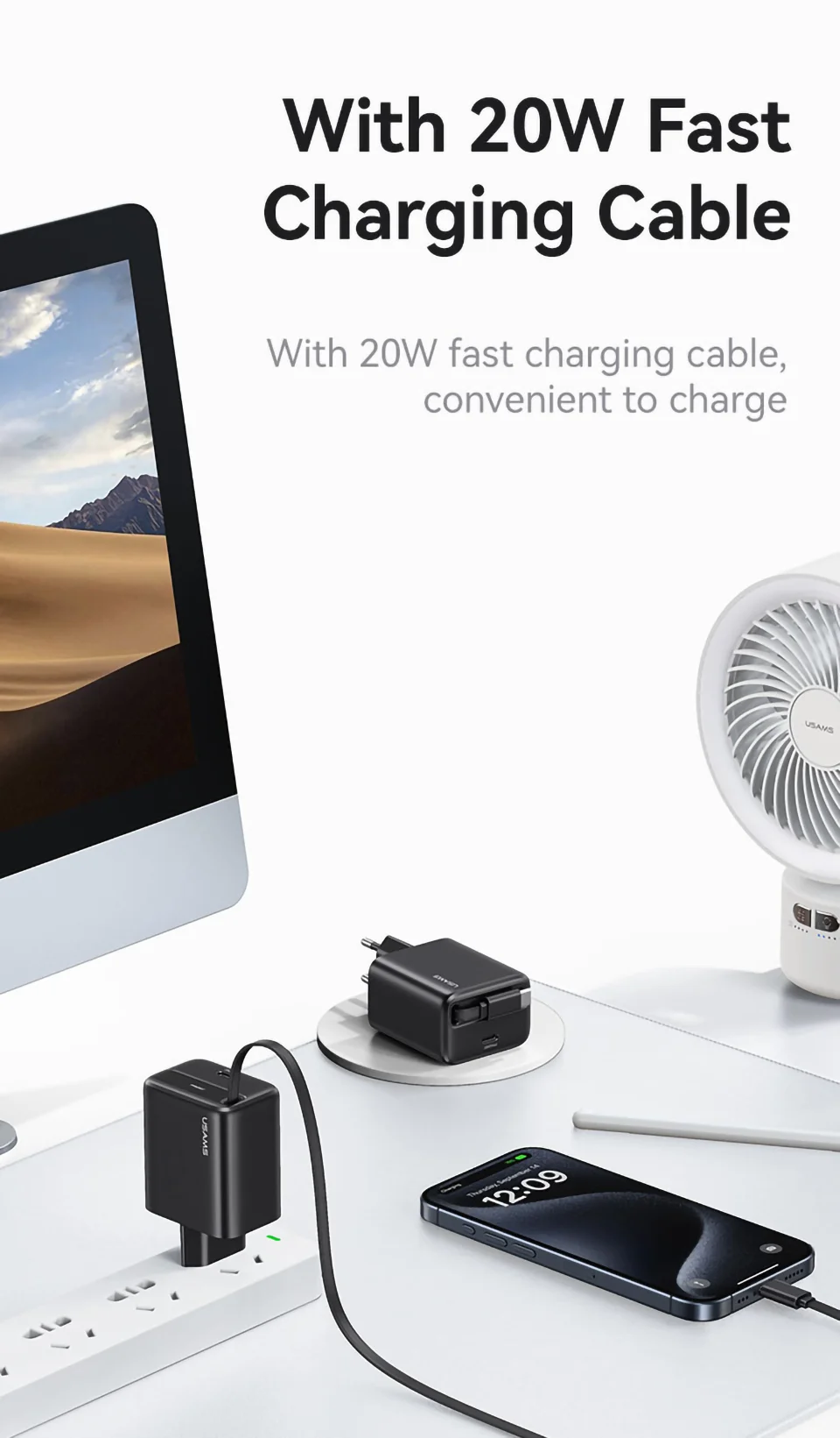 chube Bộ Sạc Nhanh Kèm Cáp USAMS CC233 20W GaN PD3.0+QC3.0
