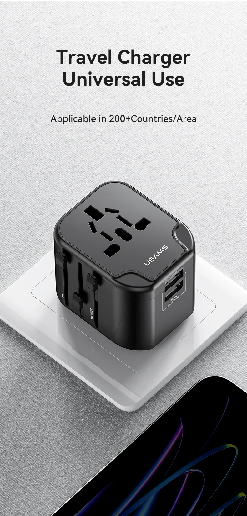 chube Bộ sạc du lịch Usams US-CC173 T55 12W Dual USB-A Universal