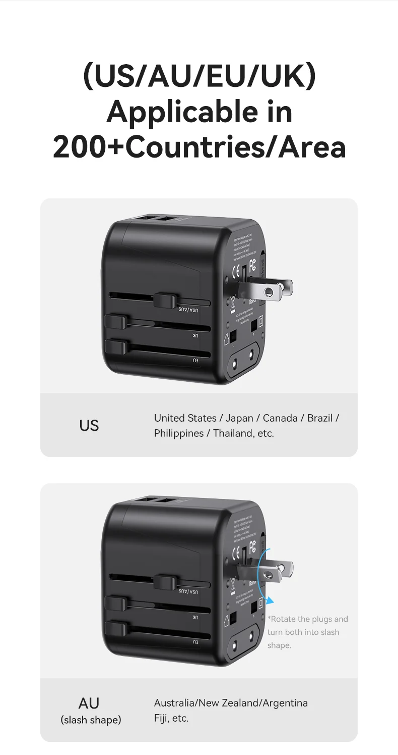 chube Bộ sạc du lịch Usams US-CC173 T55 12W Dual USB-A Universal