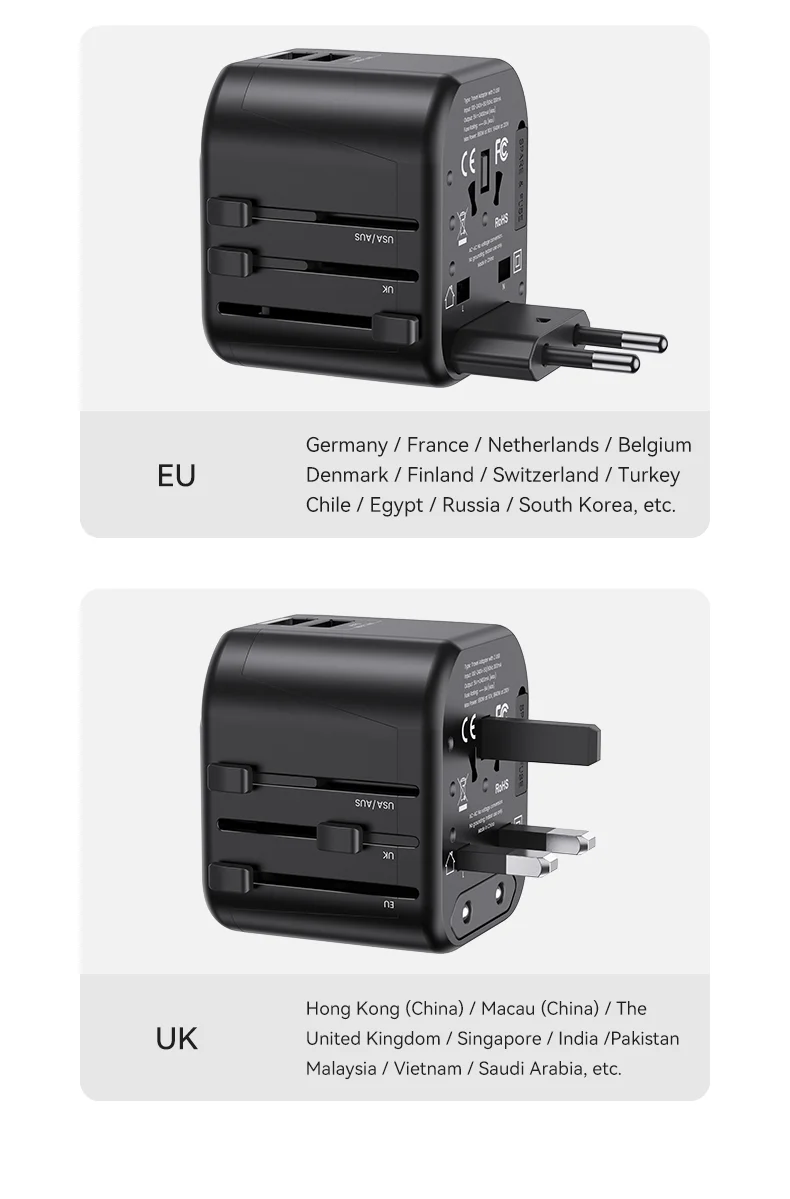 chube Bộ sạc du lịch Usams US-CC173 T55 12W Dual USB-A Universal