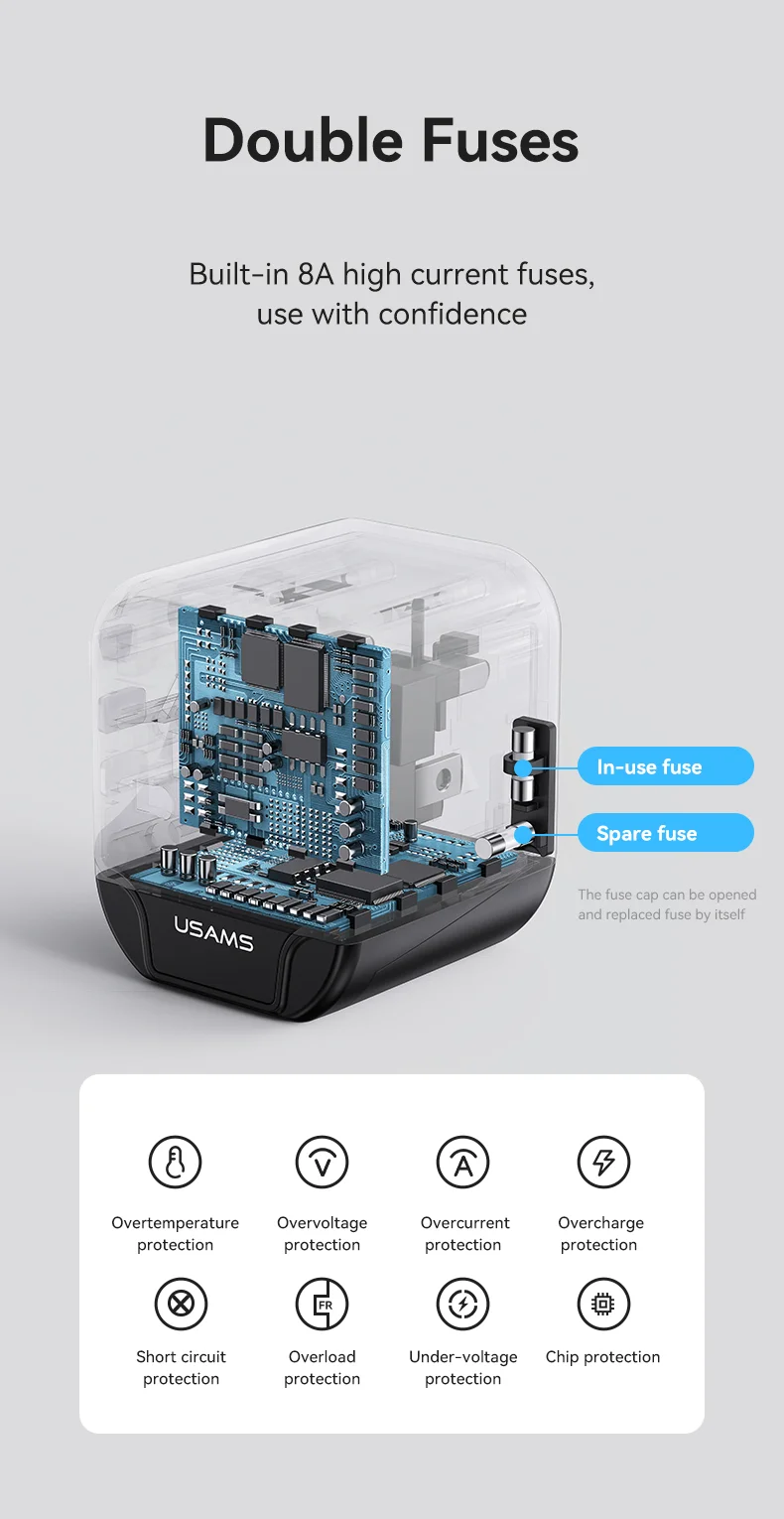 chube Bộ sạc du lịch Usams US-CC173 T55 12W Dual USB-A Universal
