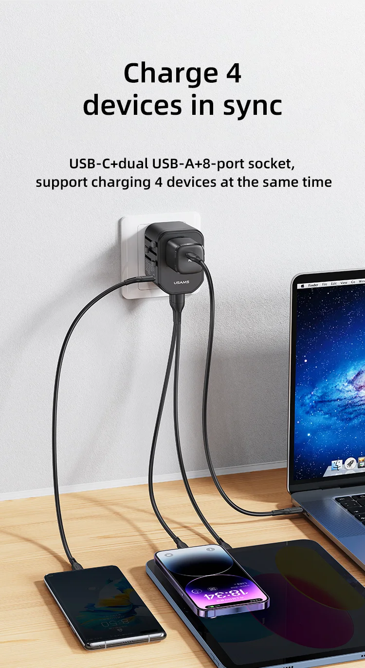 chube Bộ sạc du lịch Usams US-CC179 T59 Dual USB + Type-C PD 20W