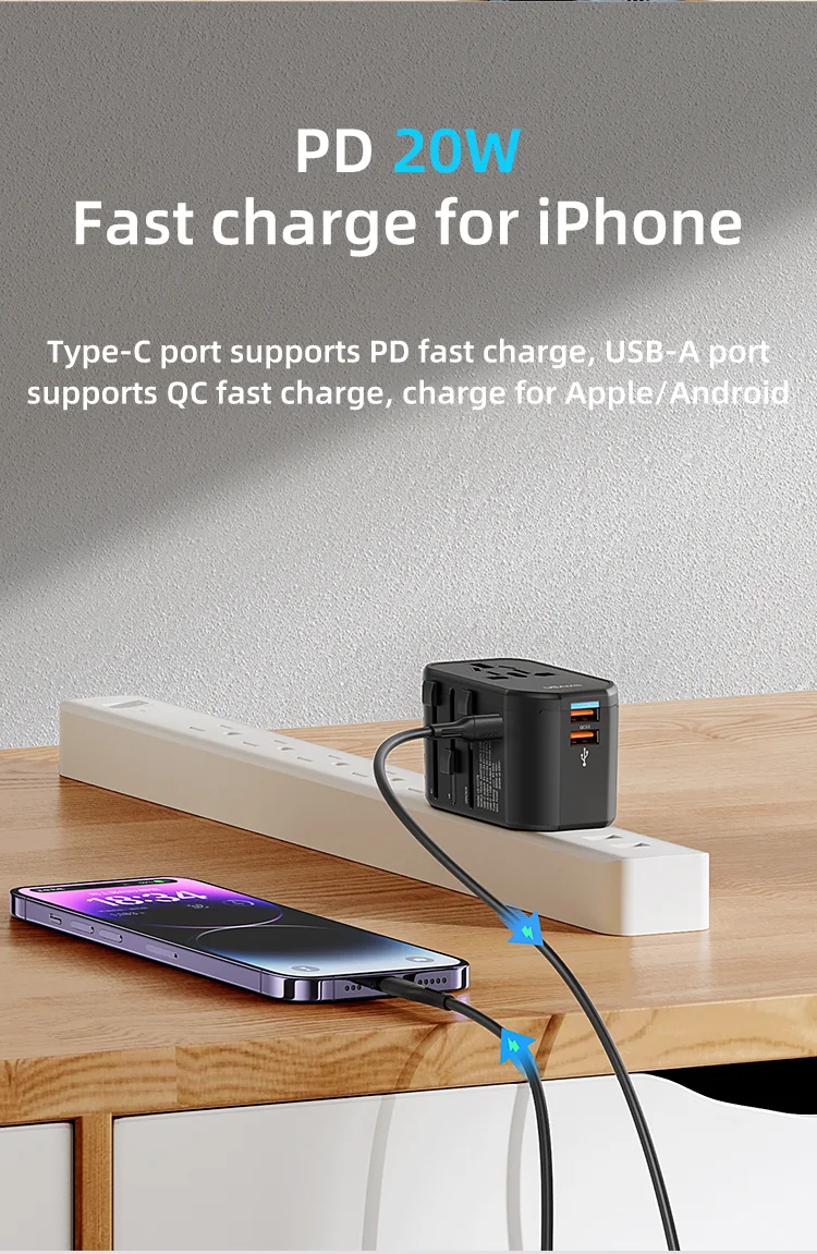 chube Bộ sạc du lịch Usams US-CC179 T59 Dual USB + Type-C PD 20W