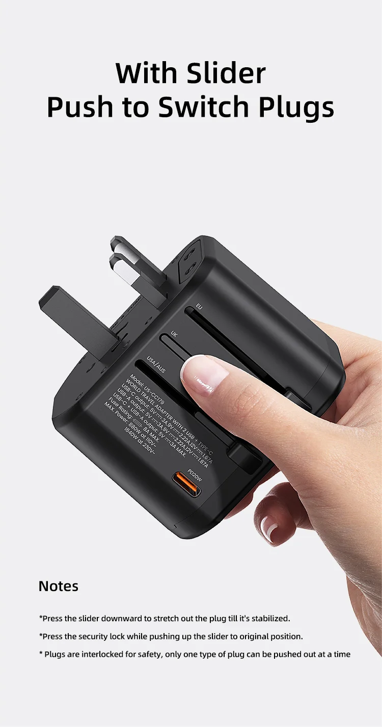 chube Bộ sạc du lịch Usams US-CC179 T59 Dual USB + Type-C PD 20W