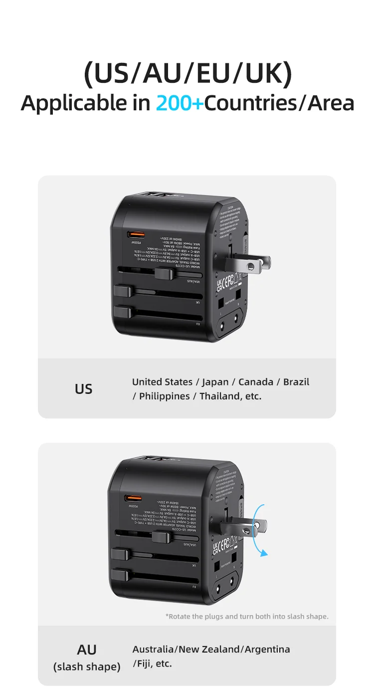 chube Bộ sạc du lịch Usams US-CC179 T59 Dual USB + Type-C PD 20W