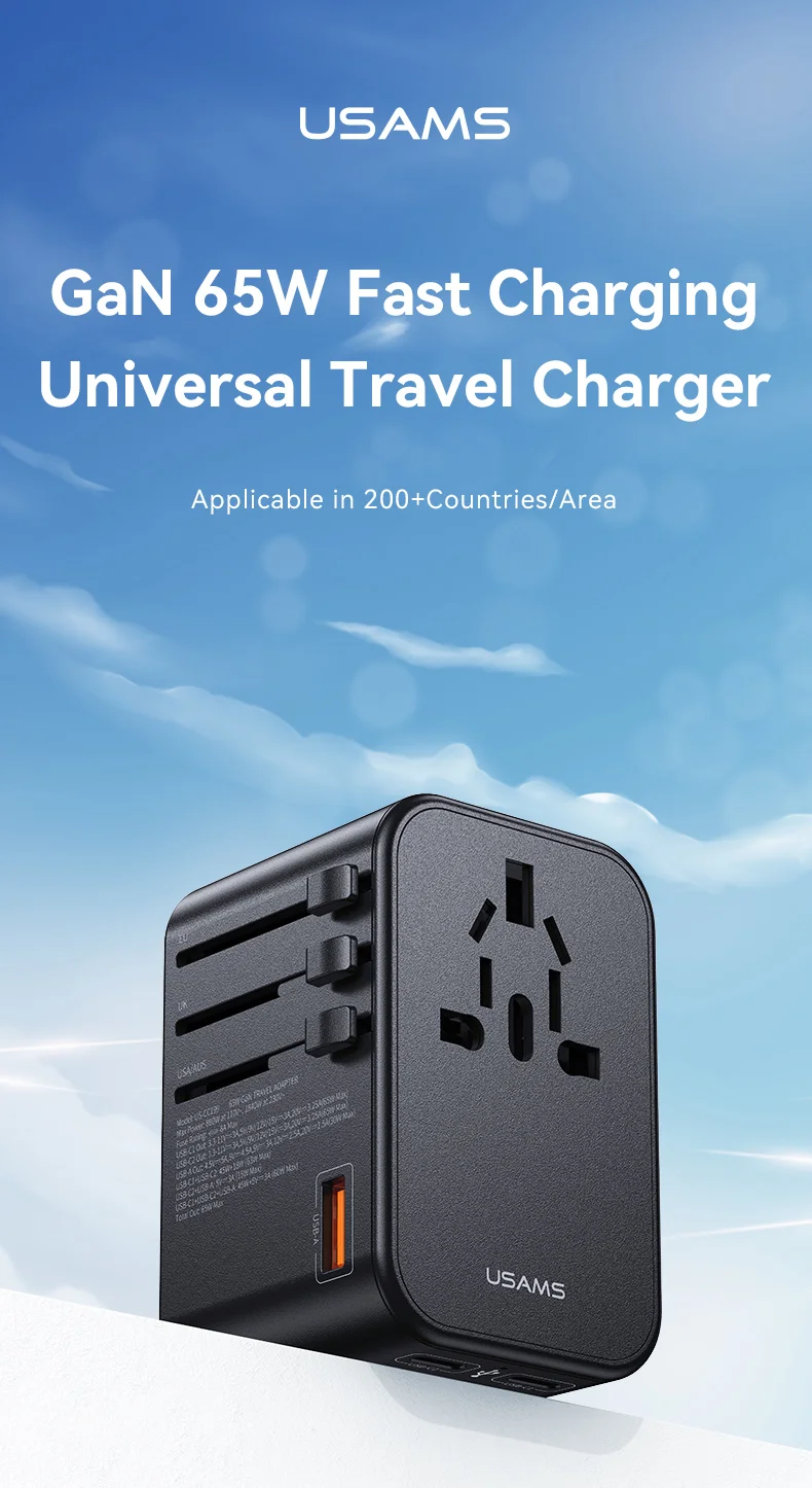 chube Bộ sạc du lịch Usams CC199 T62 65W GaN Fast Charging