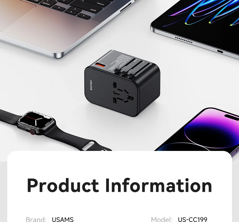 chube Bộ sạc du lịch Usams CC199 T62 65W GaN Fast Charging