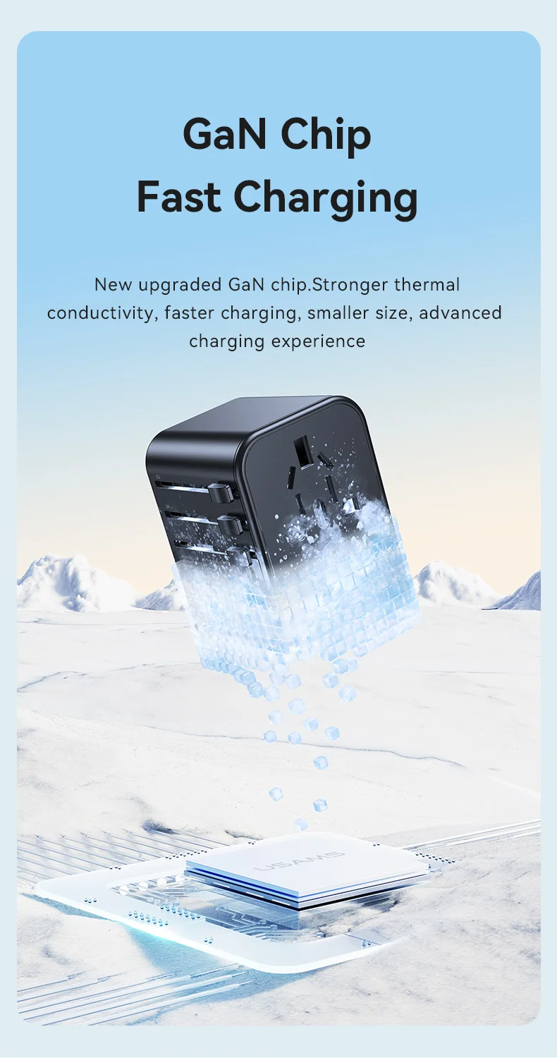 chube Bộ sạc du lịch Usams CC199 T62 65W GaN Fast Charging