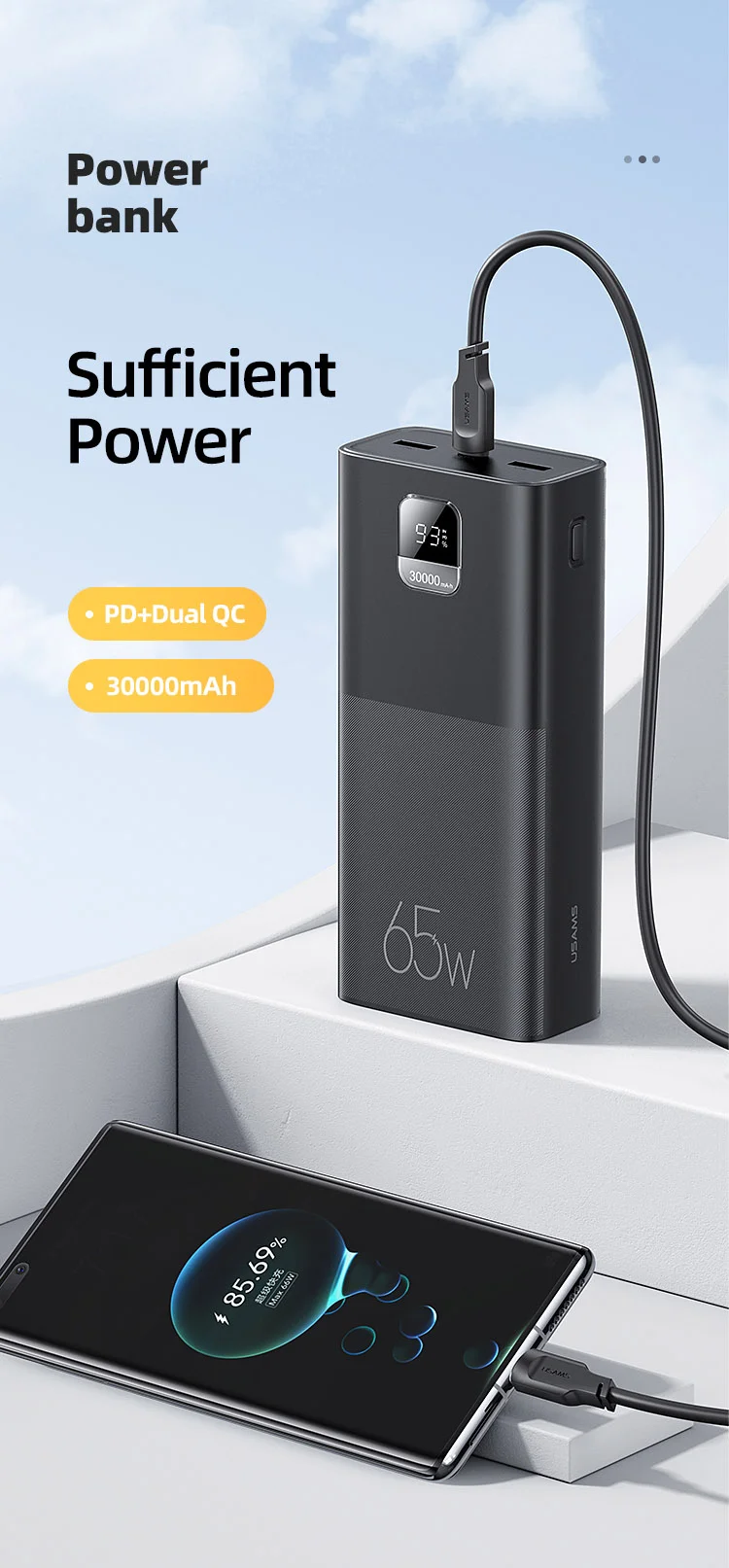 chube Pin Dự Phòng USAMS CD185 30000mAh 65W