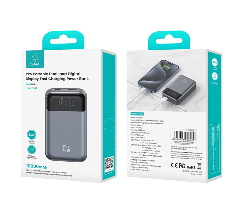 chube Pin Dự Phòng sạc nhanh USAMS CD221 PB74 10000mAh 33W