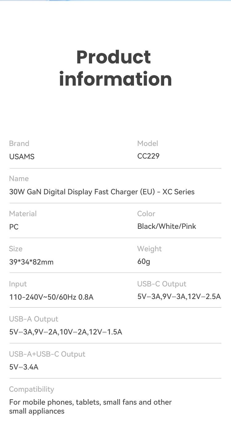 chube Củ Sạc Nhanh 2 cổng USB + Type C USAMS CC229 30W