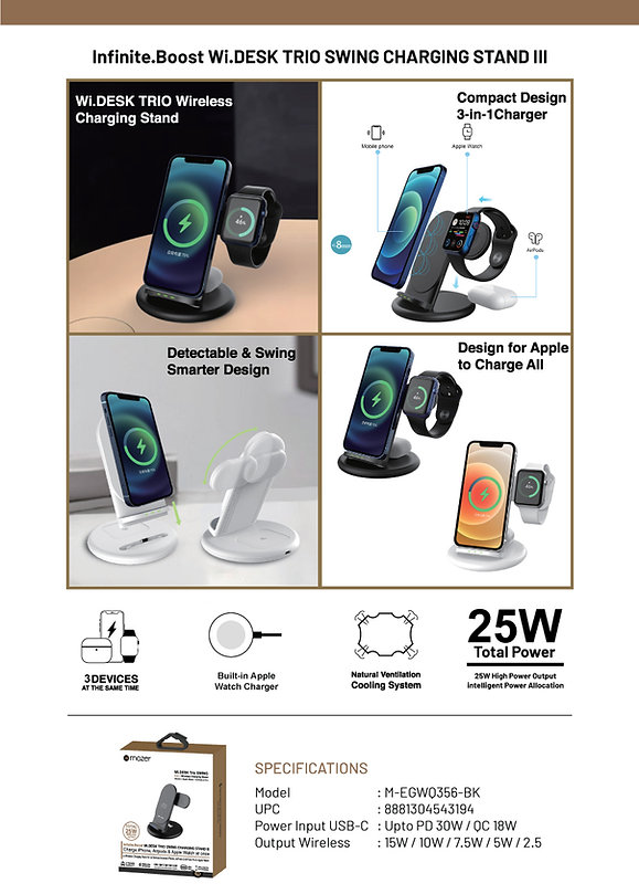 chube Đế Sạc Không Dây Mazer Wi.DESK Trio SWING 3-in-1 Wireless Charger