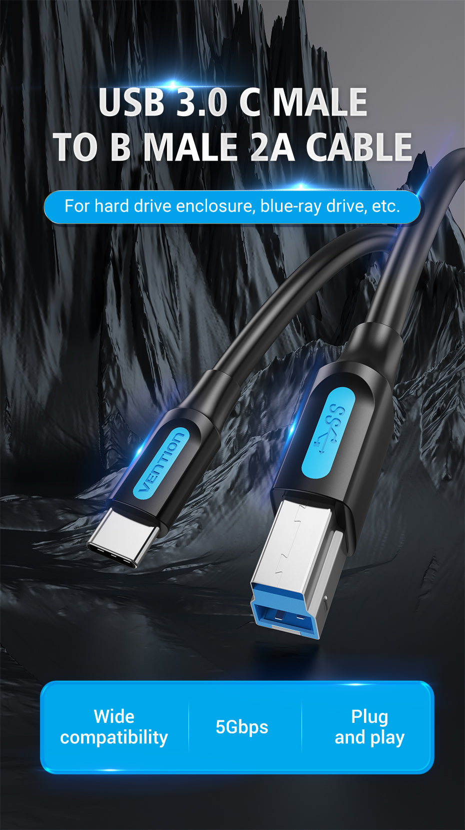 chube Cáp Chuyển Data Tốc Độ Cao Type-C to USB-B 3.0 VENTION CQV