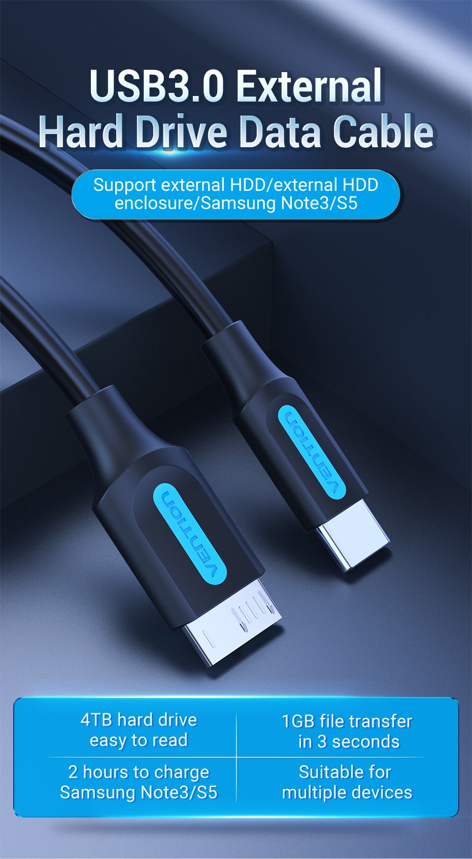 chube Cáp sạc nhanh C to Micro-B VENTION CQA