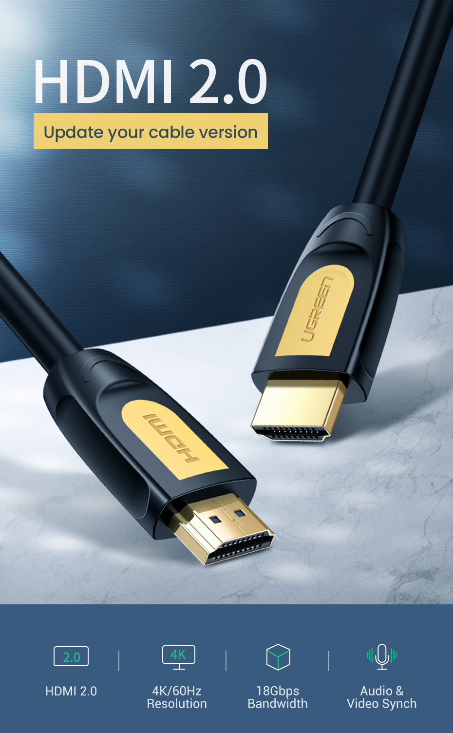 Cáp HDMI 2M dẹt 4Kx2K Ugreen 11185 (HD101)