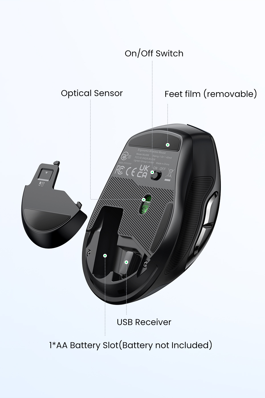 Chuột không dây chống ồn Ugreen MU006 - thiết kế công thái học