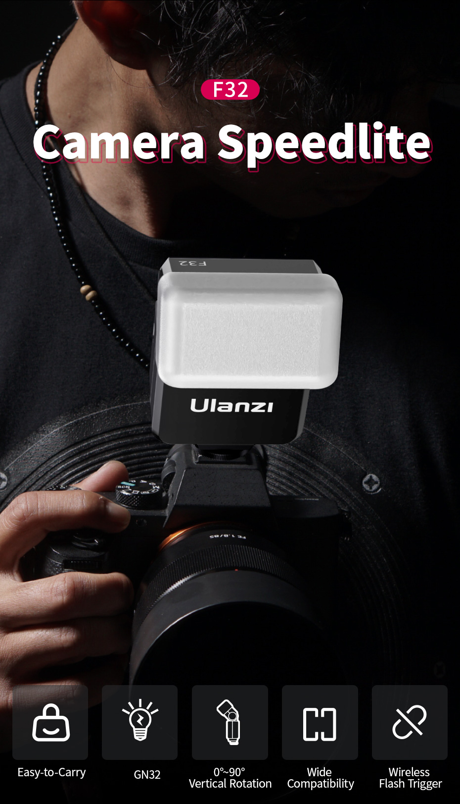 Đèn flash máy ảnh Ulanzi F32 Camera Speedlite chính hãng GN32