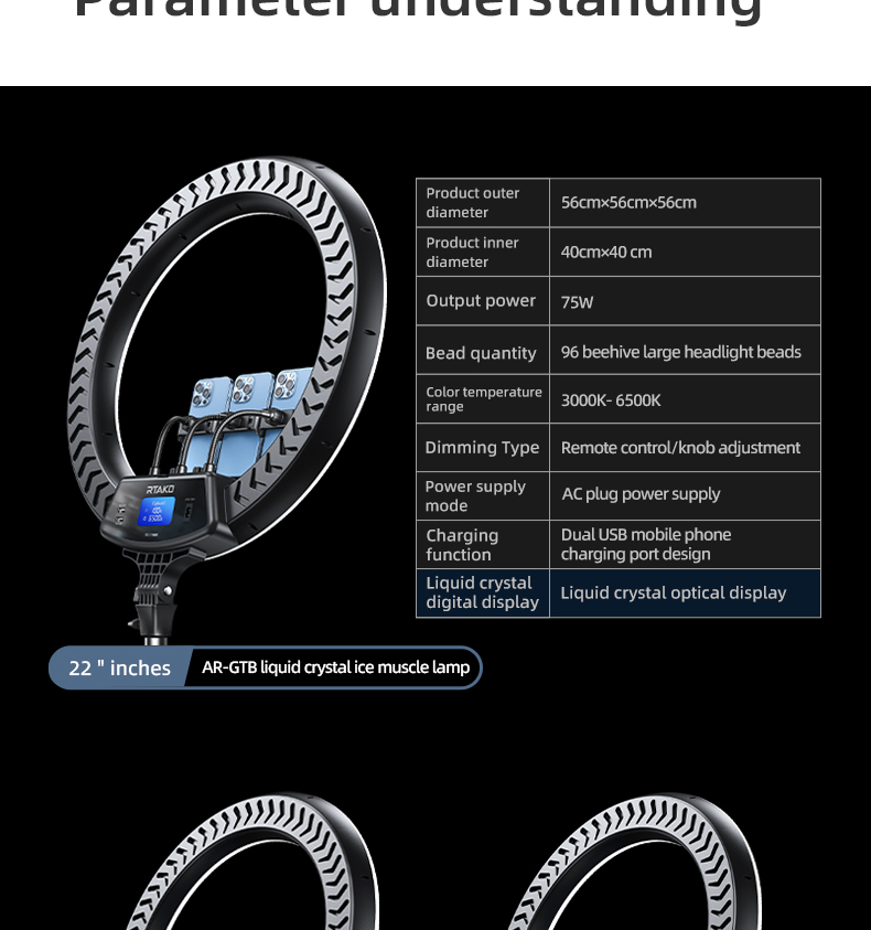 Đèn Livestream Rtako AR-GTB01 Ring Light 18/22 inch - So sánh kích thước