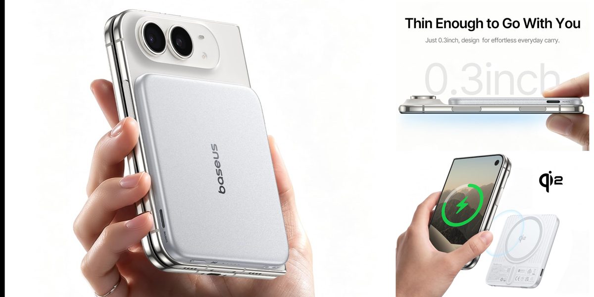 Pin sạc từ tính Baseus PicoGo Air AM72 ôm sát mặt lưng iPhone Duo không cấn camera