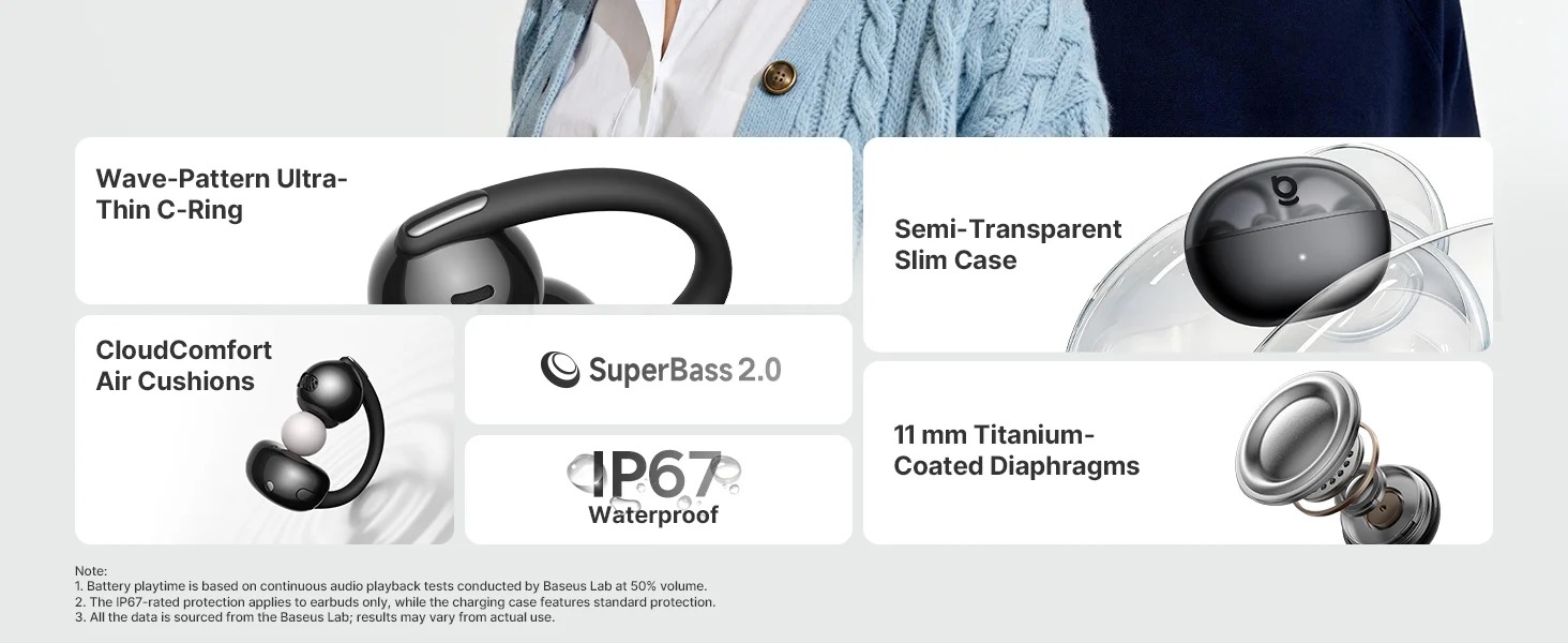 Thiết kế kẹp tai thời trang và siêu nhẹ của Baseus Bowie MC2 Air
