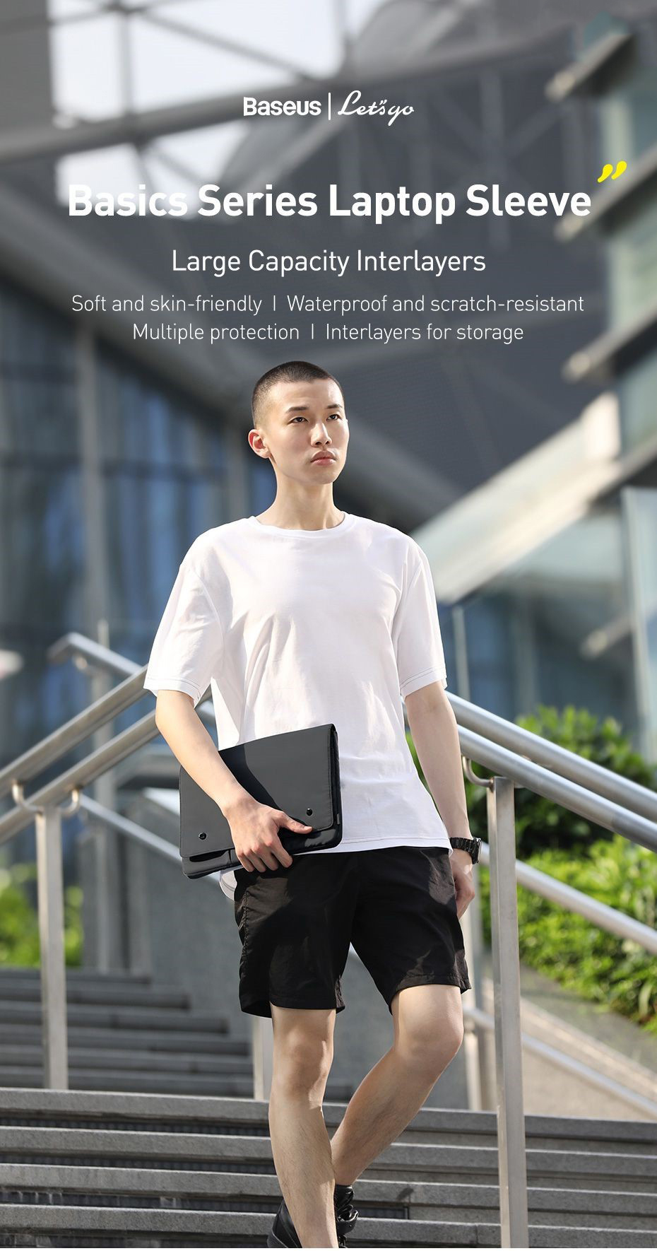 Túi chống sốc Baseus Basics Series 13 inch, góc nhìn trước