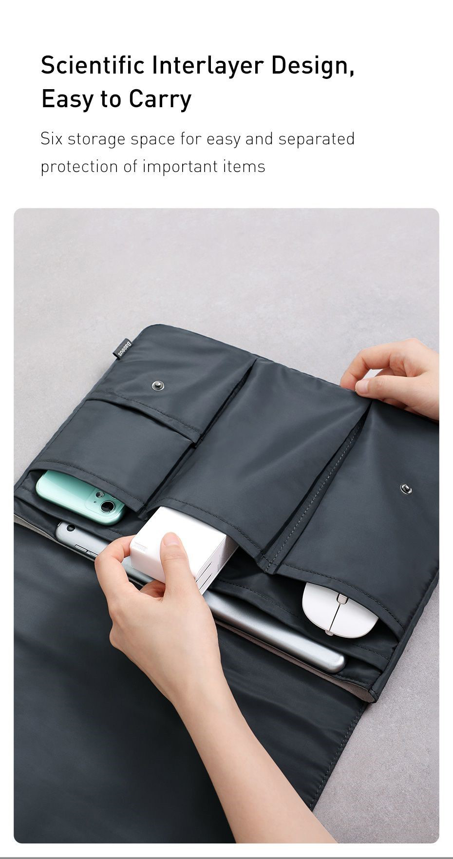 Túi chống sốc Baseus Basics Series 13 inch, bên trong túi