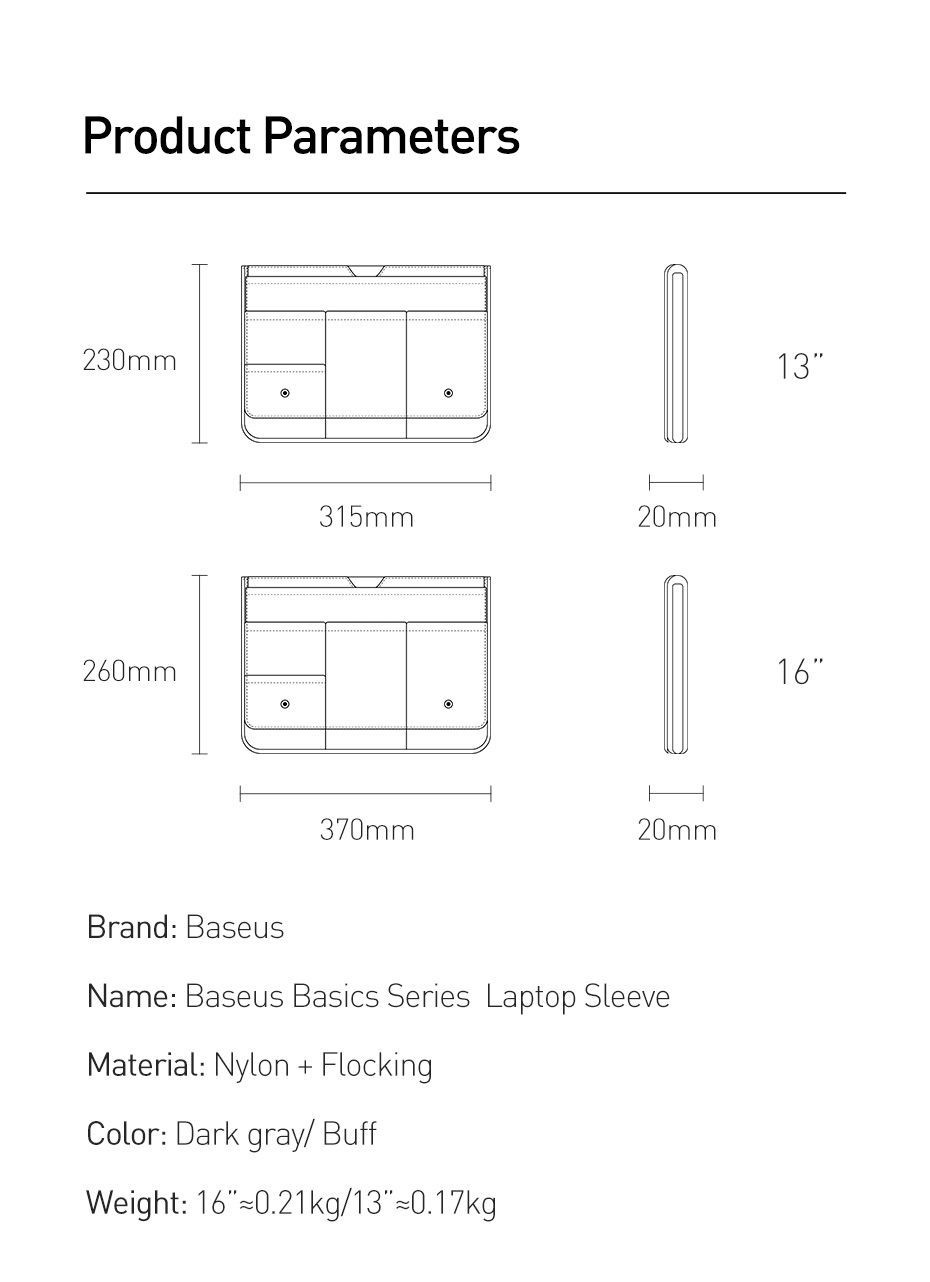 Túi chống sốc Baseus Basics Series, kích thước 13 inch và 16 inch