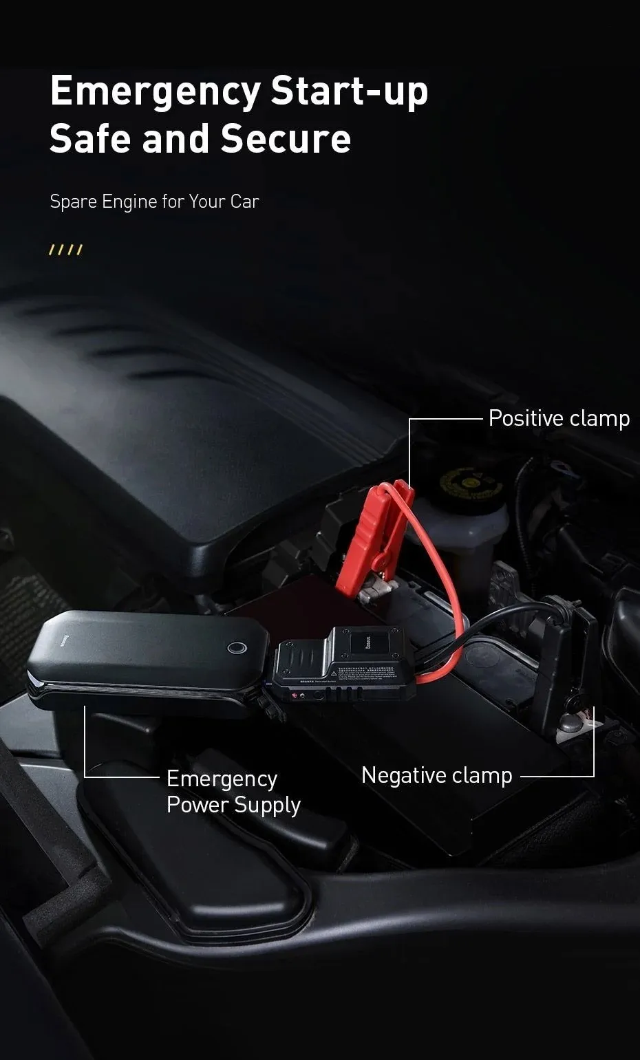 Bộ kích nguồn ô tô Baseus Super Energy Car Jump Starter - Chi tiết đèn LED chiếu sáng