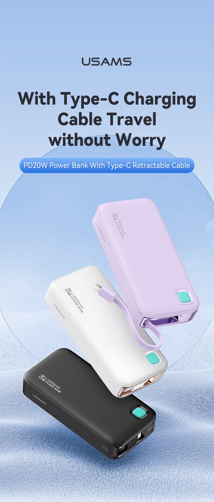 chube Pin Sạc Dự Phòng USAMS CD224 10000mAh 20W
