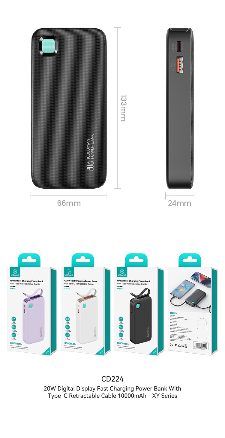 chube Pin Sạc Dự Phòng USAMS CD224 10000mAh 20W