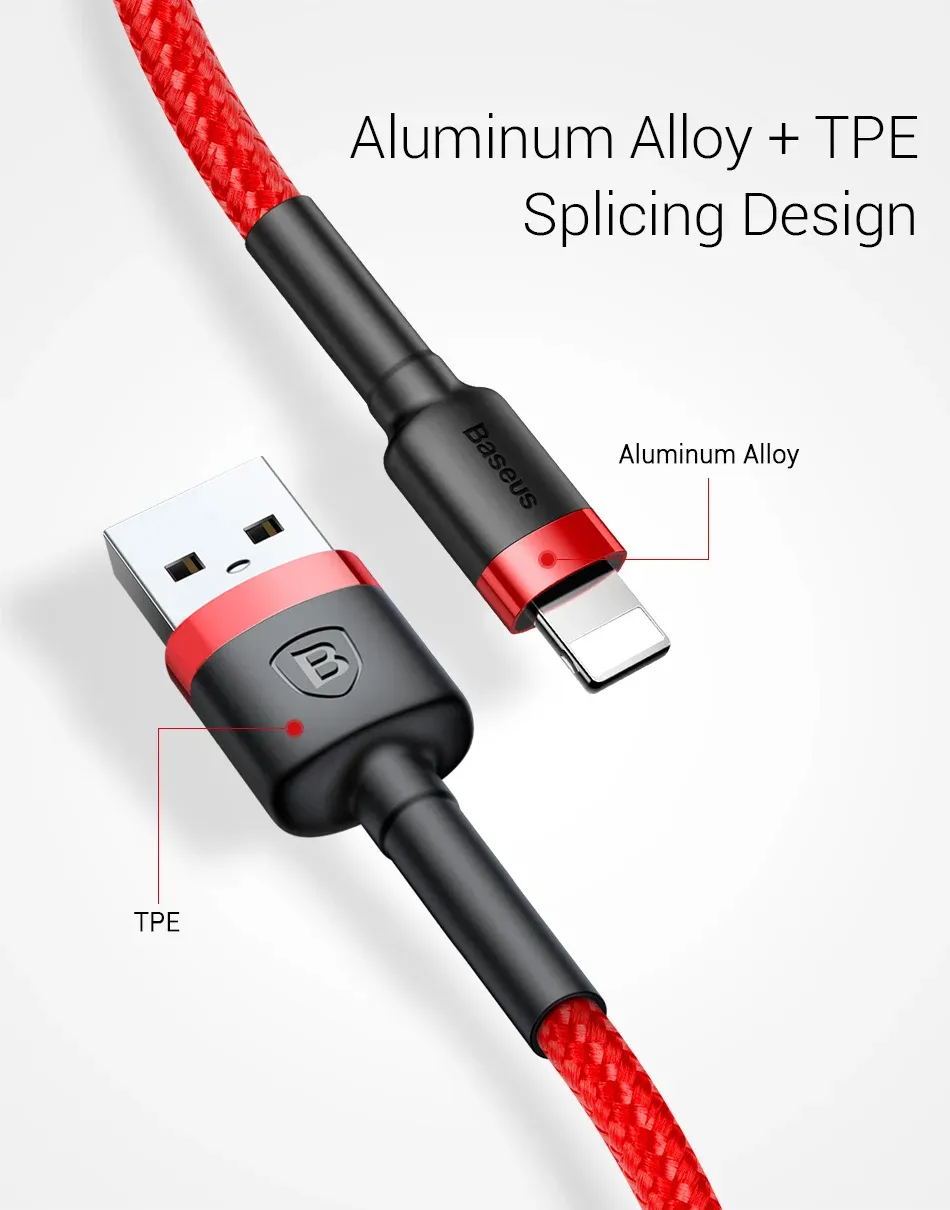 Cáp sạc nhanh Baseus Cafule Lightning, các màu sắc có sẵn.