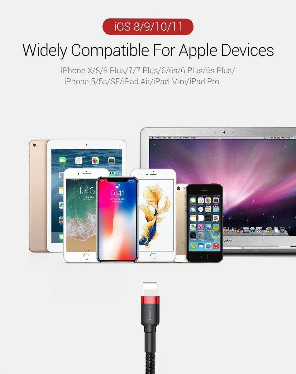 Cáp sạc nhanh Baseus Cafule Lightning, kết nối với thiết bị iPhone.