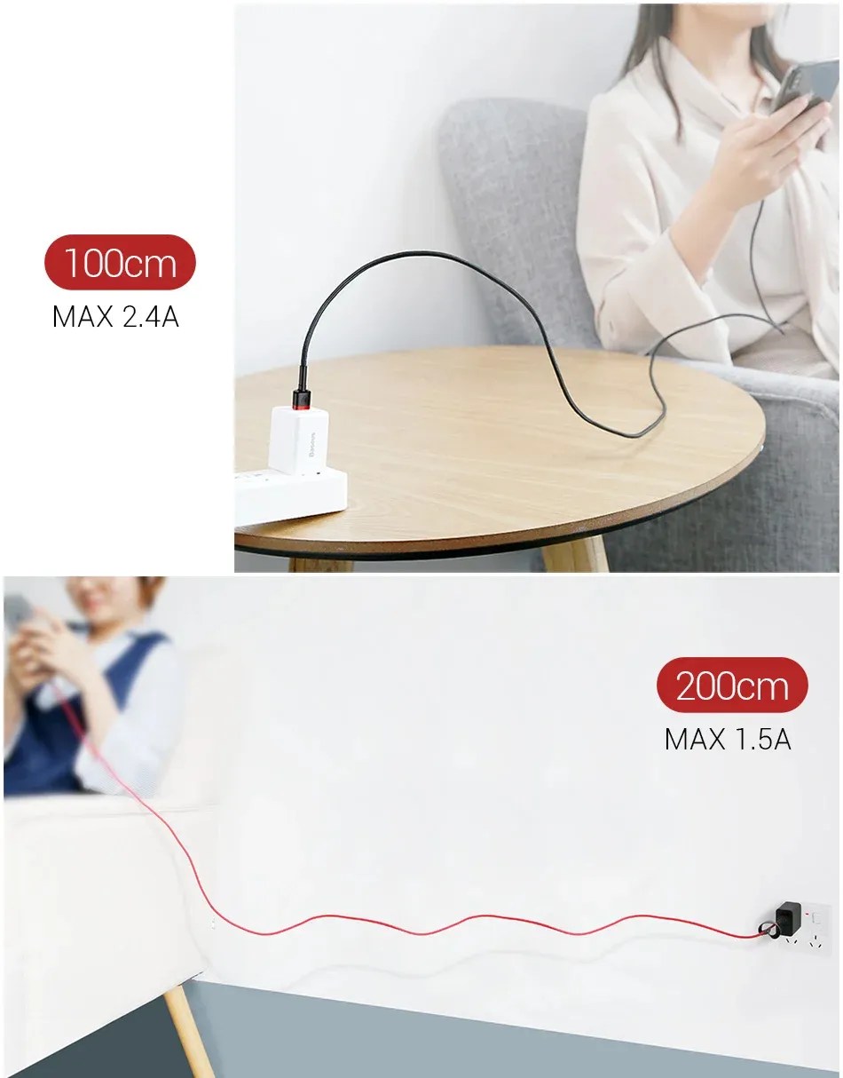 Cáp sạc nhanh Baseus Cafule Lightning, chi tiết đóng gói sản phẩm.
