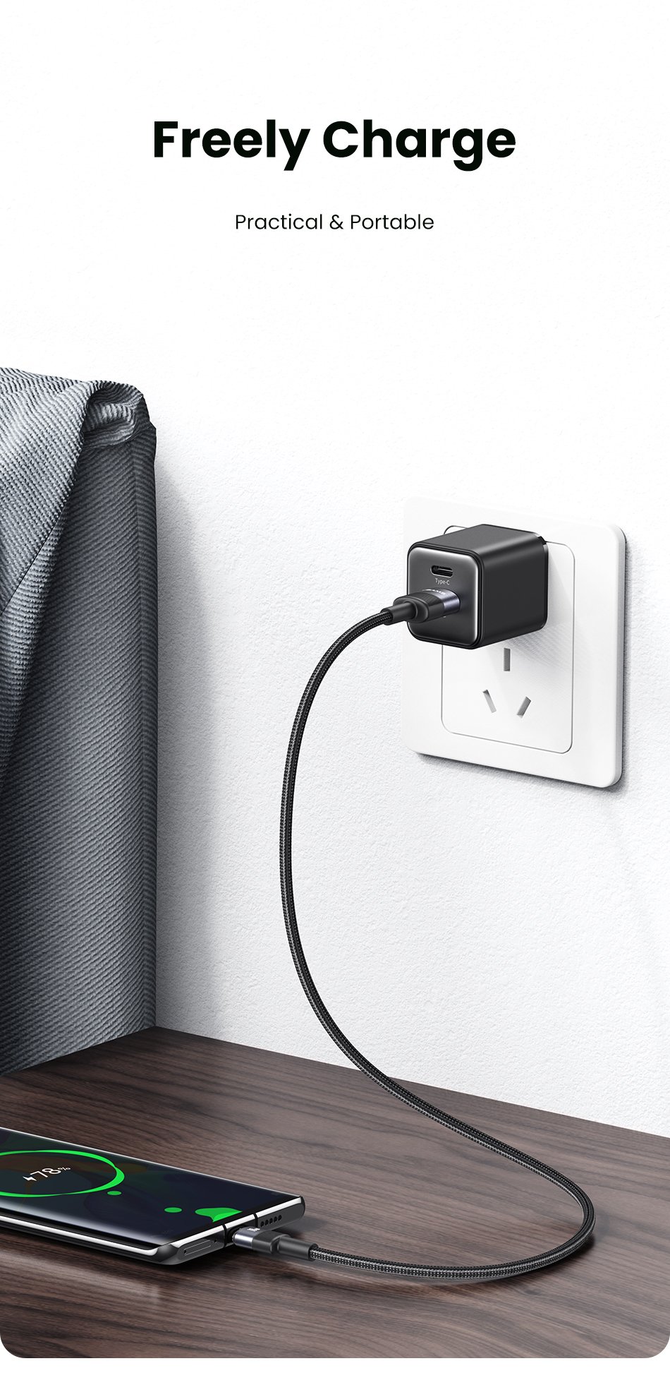 chube Cáp sạc nhanh Usams SJ718 Type-C 3A Aluminum Alloy SY Series