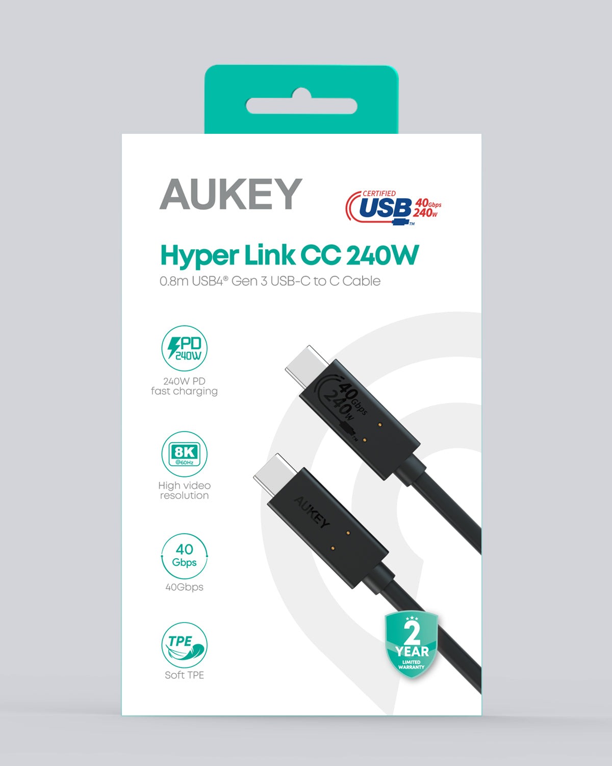 Cáp USB Type-C to Type-C AUKEY CB-TCC241 8K 60Hz