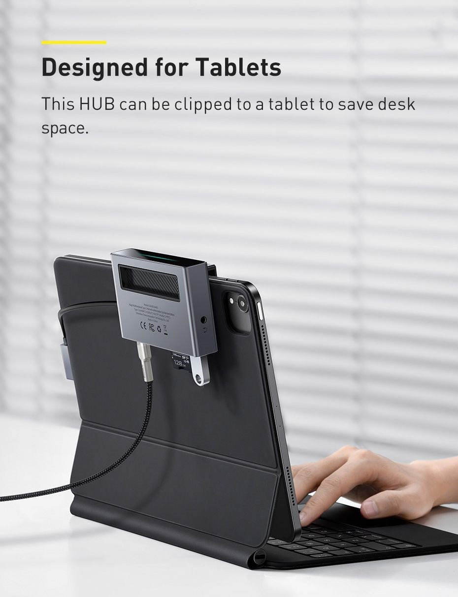 Hub chuyển đổi iPad 6 trong 1 Baseus Magic Multifunctional - Góc nhìn chi tiết các cổng USB, Type-C, HDMI