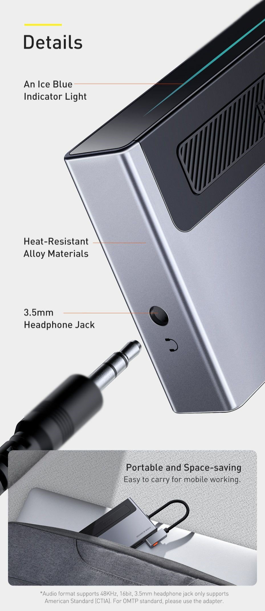 Hub chuyển đổi iPad 6 trong 1 Baseus Magic Multifunctional - Góc nhìn 360 độ, chi tiết sản phẩm