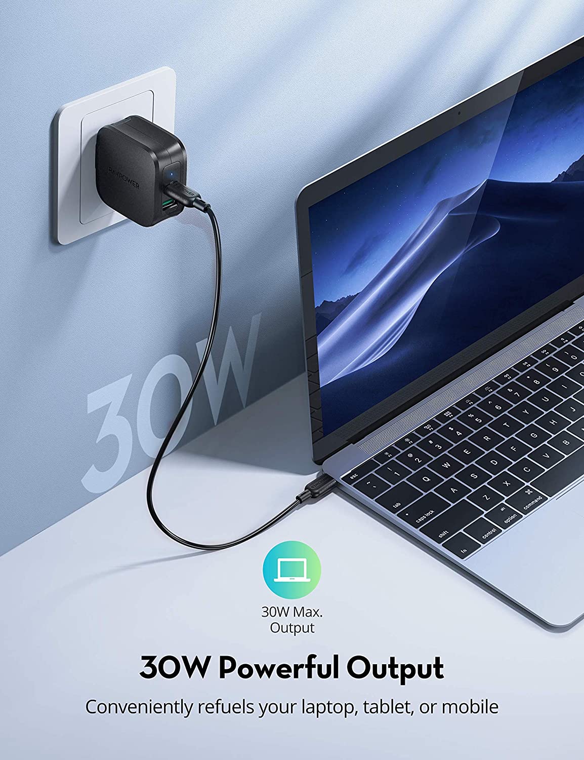 Bộ cáp sạc nhanh RAVpower RP-PC144 PD 3.0 30W kèm cáp C to Lightning MFI