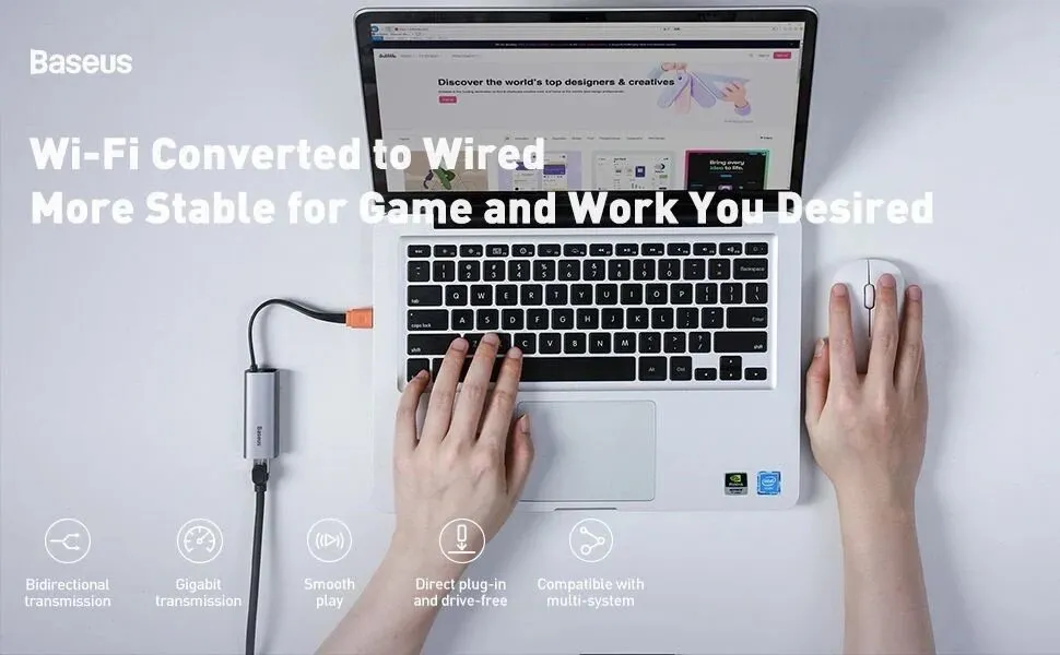 Đầu chuyển cổng USB sang LAN Baseus Steel Cannon Series USB-A - Góc nhìn tổng quan