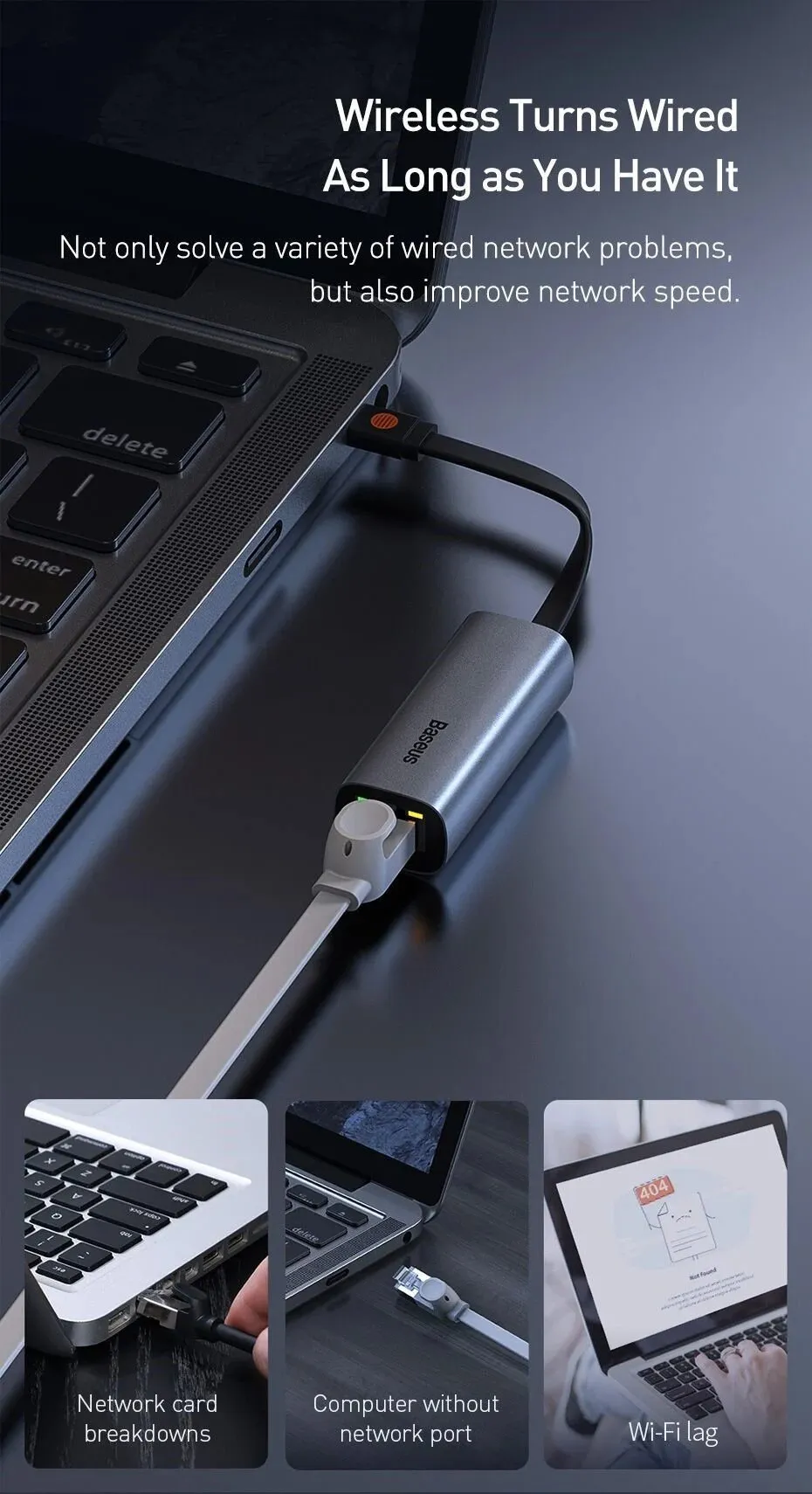Đầu chuyển cổng USB sang LAN Baseus Steel Cannon Series USB-A - Chi tiết cổng RJ45