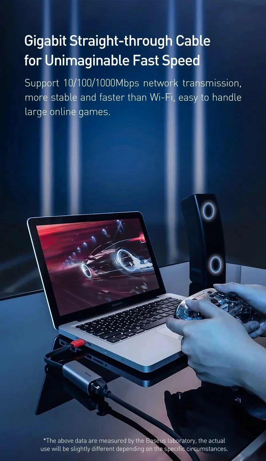 Đầu chuyển cổng USB sang LAN Baseus Steel Cannon Series USB-A - Minh họa kết nối với máy tính bàn