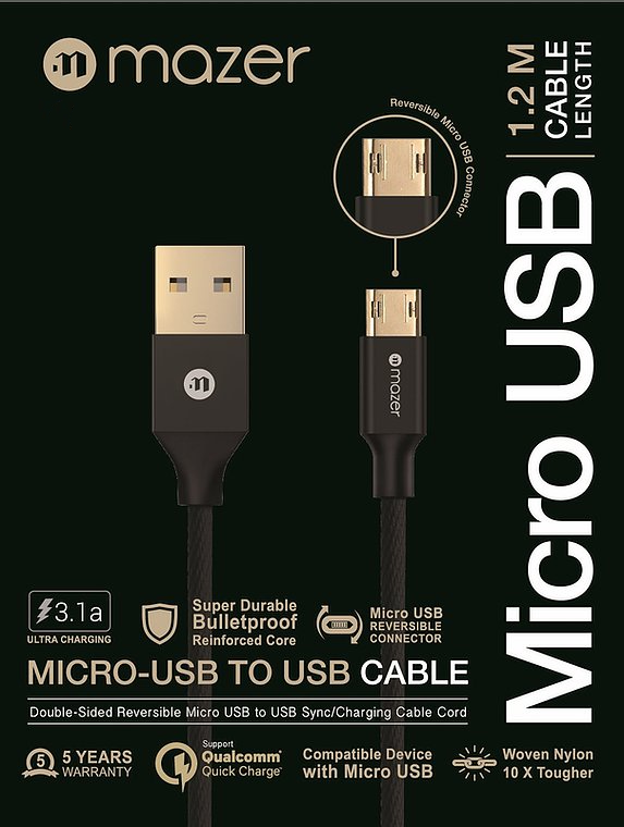 Dây Cáp MAZER CBL MICRO-USB/QC 3.0/3.1A (1.2m) - Hình ảnh 2