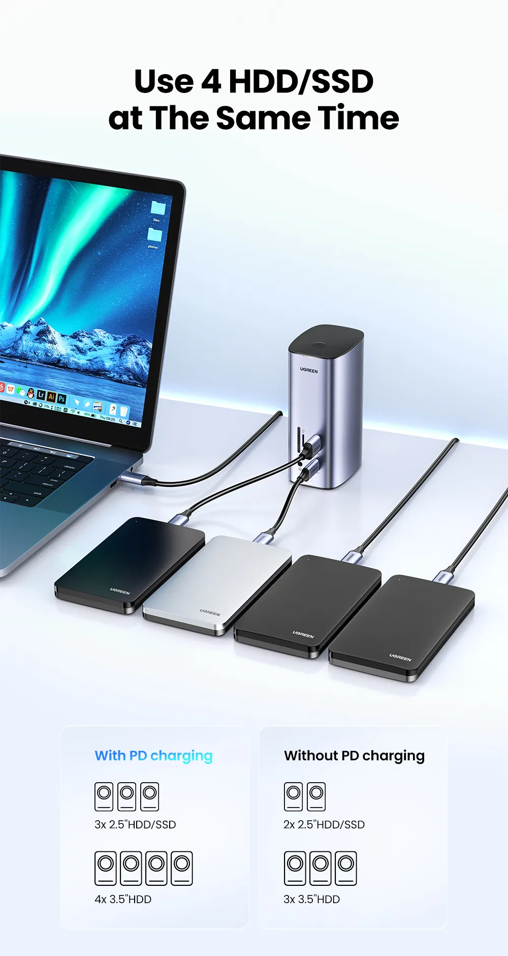 Dock chuyển đổi MST Ugreen Revodok Pro 12-in-1 CM555-90325, thiết lập đa màn hình.